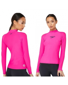 Speedo Women's Delight Long Sleeves Rash Guard - Pink (Size: S)