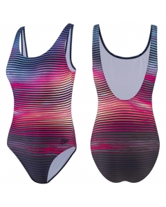 Speedo Women's Digital Placement U-Back 1-Piece Swimsuit (Navy/Sky Blue/Lava Red)