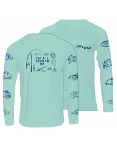 Fish2spear Long Sleeve Performance Shirt - All Geared Up - Green with Blue Sketch