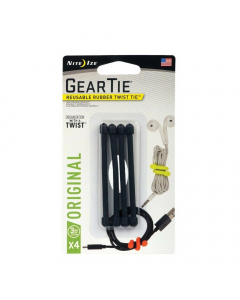 Nite Ize Gear Tie Reusable Rubber Twist Tie 3" (Pack of 4) - Black