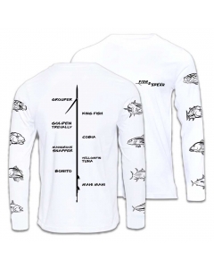 Fish2spear Long Sleeve Performance Shirt - Fish On Sleeves - White with Black Sketch
