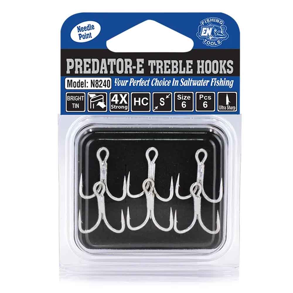 

EN Fishing Tools N8240 Predator-E Treble Hooks 4X Bright Tin (Pack of 6)