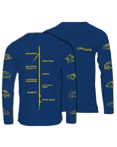 Fish2spear Long Sleeve Performance Shirt - Fish On Sleeves - Navy Blue with Yellow Sketch